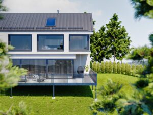 Horizont Alu Geländer als Anbaubalkon mit durchgehenden Sprossen als Balkonblende